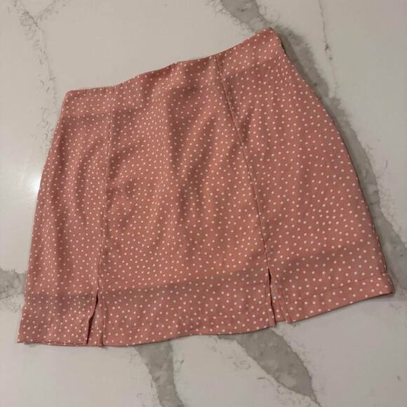 Altar’d State Polka Dot Mini Skirt Women's Medium Pink/White Split Hem Coquette - Picture 2 of 7